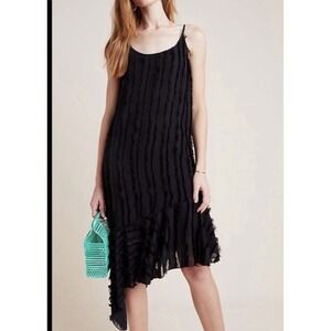 Eri & Ali Fringed Asymmetrical Black Dress Sz L Anthropologie Nightlife